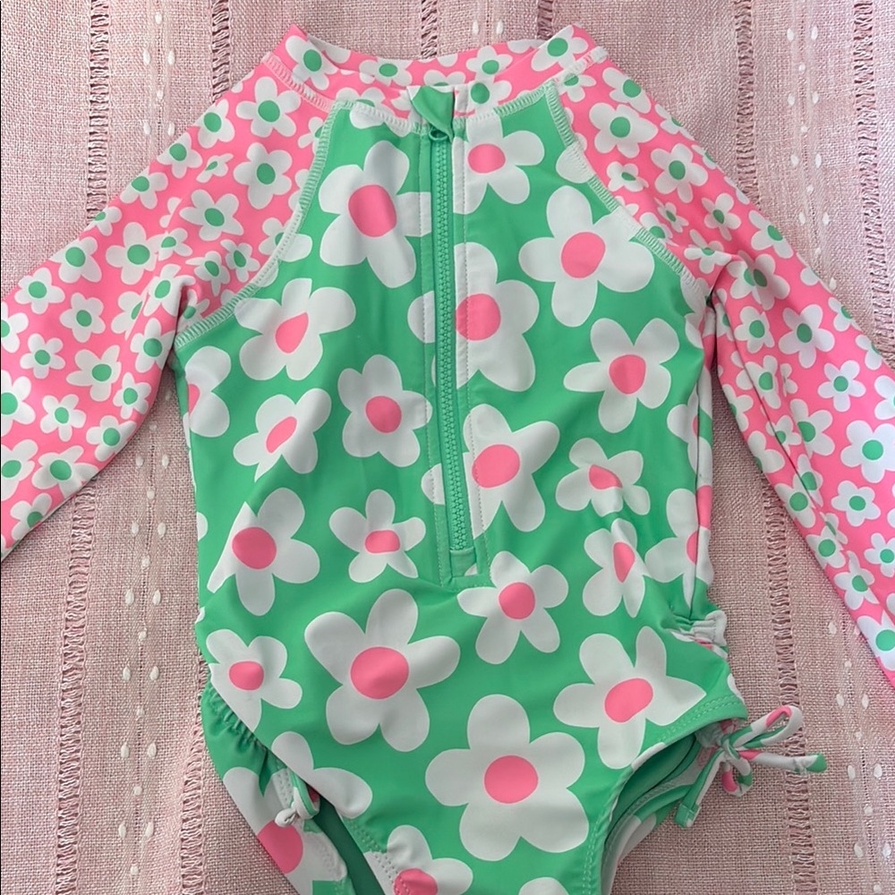 Jumping Beans Green and Pink Floral Rashguard